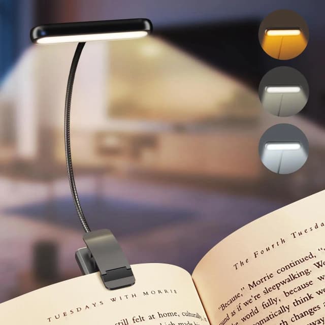 Lámpara de Lectura con 14 LED, Recargable por USB, Luz Cálida, Blanca Fría y Luz Diurna, Portátil, Flexible, con Clip Fácil de Usar, para Lectura Nocturna