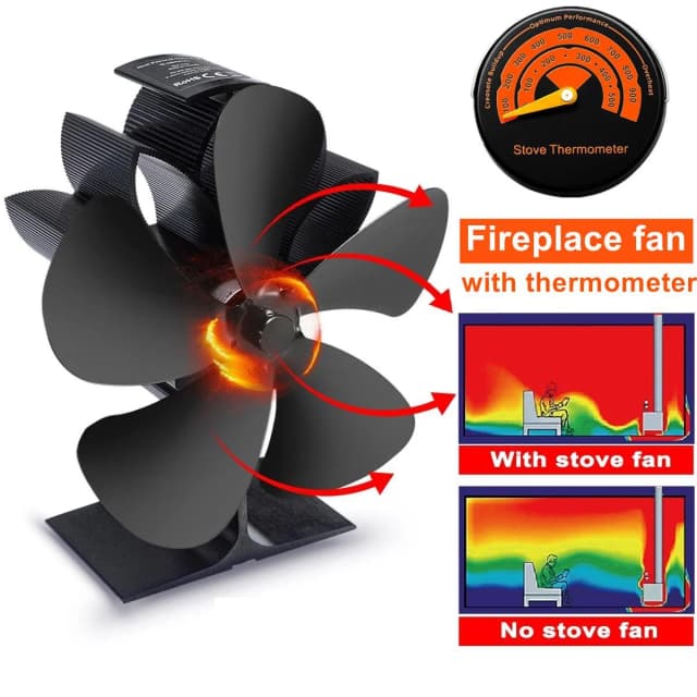 Estufa de 5 aspas, ventilador para hogar alimentado por calor, quemador de leña, ventilador ecológico, ventilador para hogar silencioso, calentador, distribución eficiente del calor