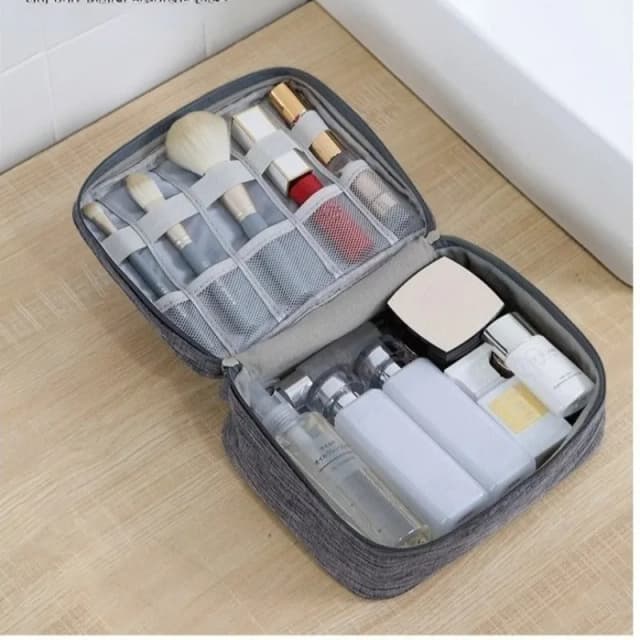 Bolsa de maquillaje portátil de color sólido para viaje, organizador de artículos de tocador cosméticos de gran capacidad