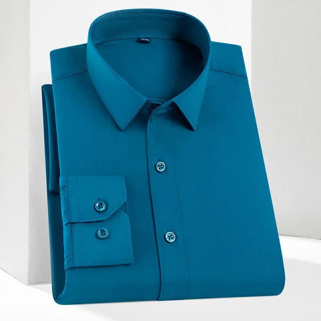 Nuevo color sólido ropa profesional antiarrugas hombres de negocios casual social camisa de manga larga planchado libre delgado caballero demeanor
