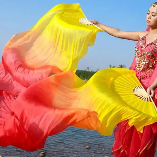 Abanico de danza del vientre de 150cm, práctica de bailarina de Color degradado, accesorios largos de danza de imitación, abanicos de seda de imitación, abanicos de danza del vientre