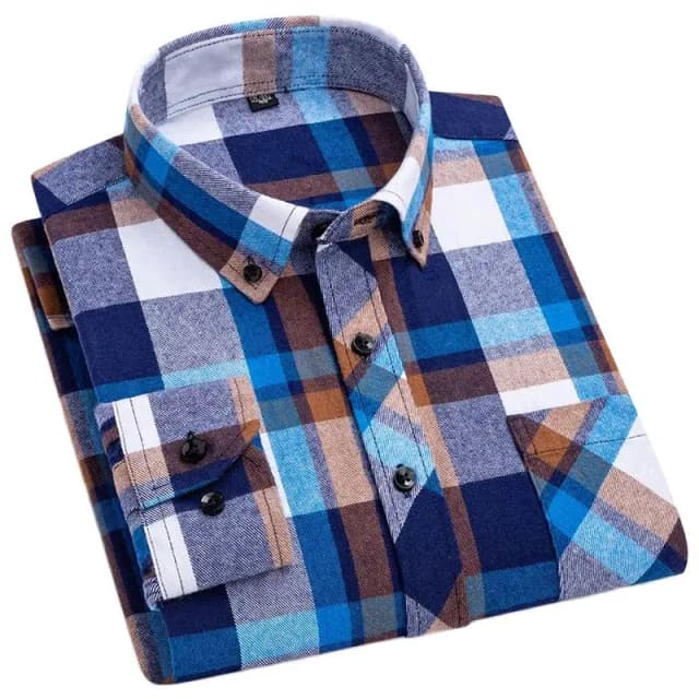 Camisas de franela para hombre 8XL, camisas informales de manga larga para hombre, camisa a cuadros 100 de algodón de talla grande con un solo bolsillo para hombre