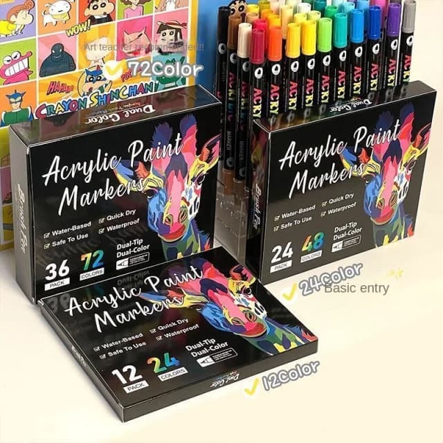 Rotuladores de pintura acrílica de 48 colores para uso artístico profesional, bolígrafos finos y con punta de doble punta, adecuados para piedra, madera y caligrafía