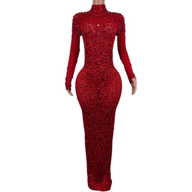 Vestidos de Noche sexis para fiesta y banquete, vestido largo brillante con diamantes de imitación para mujer, traje de escenario para cantante y club nocturno, ropa de Festival Cuixing