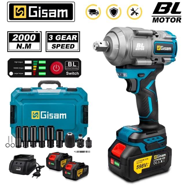 Gismis-llave de impacto eléctrica sin escobillas, destornillador de 1/2 pulgadas, herramienta eléctrica para Pin de batería Makita de 18V, 2000N.M
