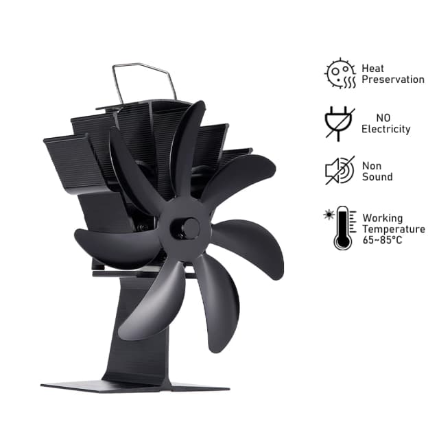 Ventilador de 7 aspas para estufa, sistema de ventilación alimentado por calor para chimenea, quemador de leña, aleación de aluminio, ecológico, silencioso, cálido, distribución eficiente del calor para el hogar