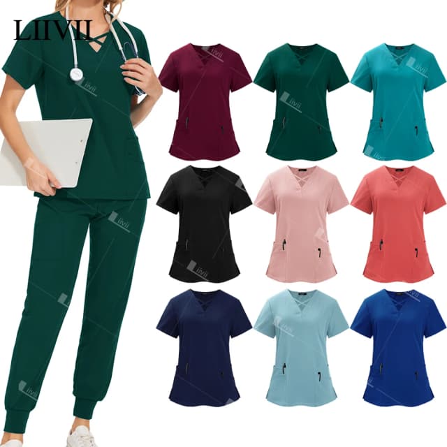 Uniforme de esteticista policromado, trajes quirúrgicos médicos, conjuntos de enfermería para mujer, Top exfoliante, pantalones, artículos, uniforme de enfermera, ropa de trabajo clínica