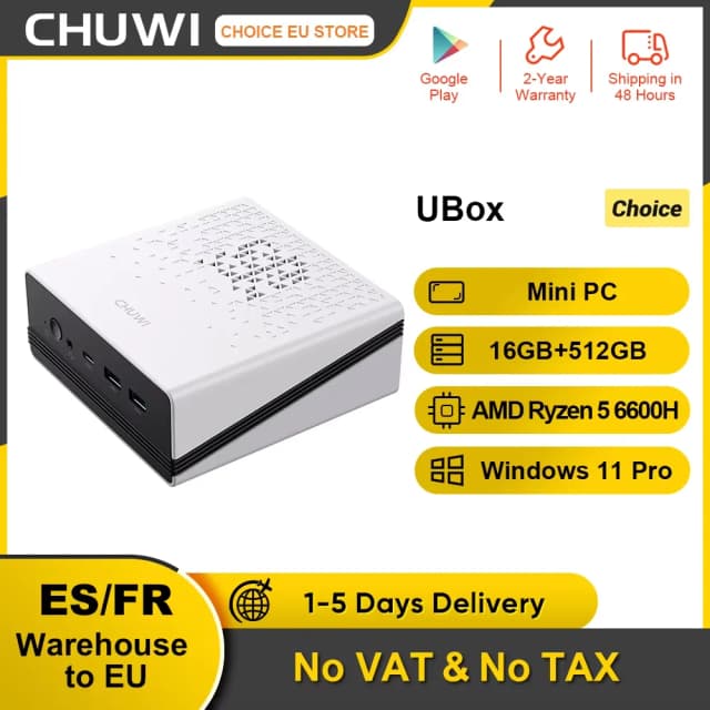 Mini PC CHUWI UBox AMD Ryzen 5 6600H 16 GB DDR5 512 GB SSD Windows 11 Pro 4K 144 Hz Decoración WiFi 6 Bluetooth 5.2 Extensión M.2 1T*2 650 g 128*130.5*57 (alto) mm