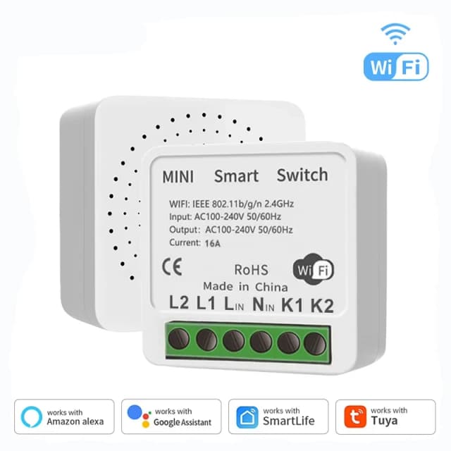 16A Mini Wifi DIY módulo de interruptores de luz Control bidireccional funciona con Tuya Smart Life Alexa Alice Google Home
