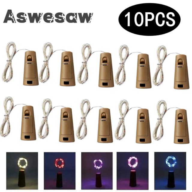 10 Uds. De luces LED para botellas de vino con corcho, miniluces de hadas para botellas de licor, manualidades, decoración para fiestas y bodas