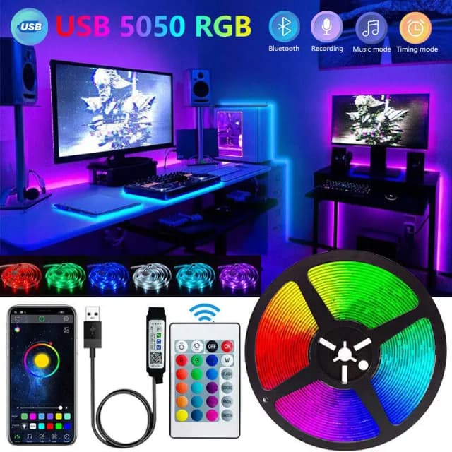 Tira de luces Led Rgb 5050 sincronización de música cinta Led Rgb USB 5V Bluetooth aplicación Control cambio de Color diodo Flexible para decoración de la habitación del hogar