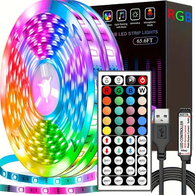 Tira de luces Led con Control remoto de 44 teclas, 1m, 5m, 10m, 20m, cinta RGB, pared Led para habitación, hogar, dormitorio, decoración de fiesta, retroiluminación de TV