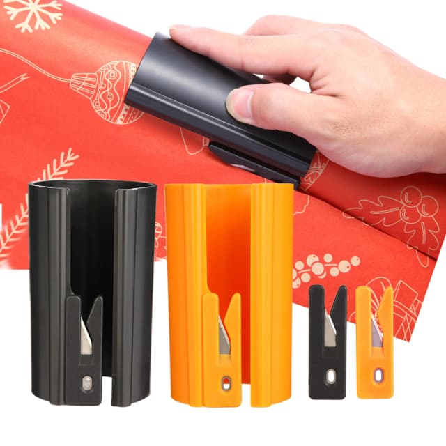 Cortador de papel de regalo deslizante: recortador de papel de regalo fácil de deslizar para Navidad y cumpleaños, ABS duradero, naranja/negro