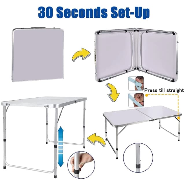 Mesa de Camping EFAN, mesa plegable de aleación de aluminio, parrilla de barbacoa portátil multifuncional, mesa de madera para pícnic al aire libre, pesca, 120CM, blanco