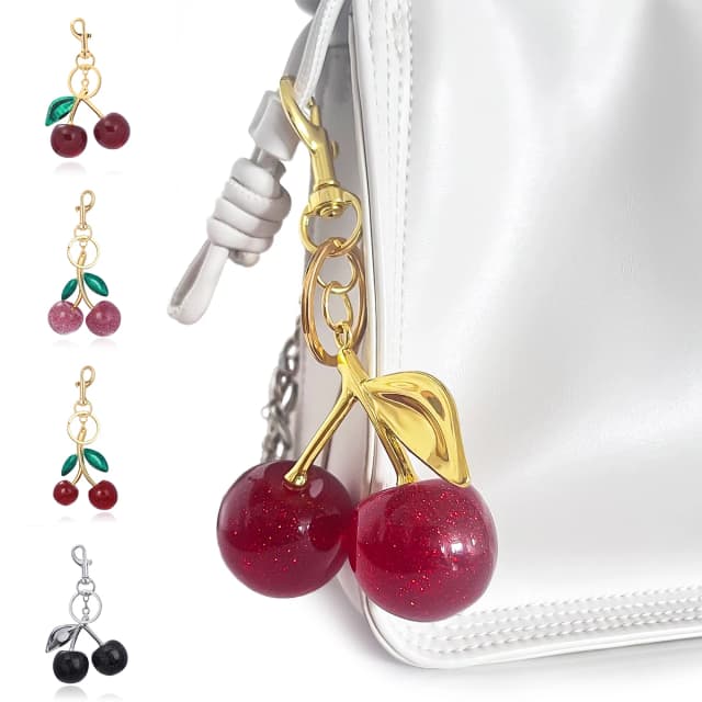 Llavero con colgante de bolso con dije de cereza para mujer, exquisitos accesorios para bolso de cereza, colgante de alta calidad.-zmt