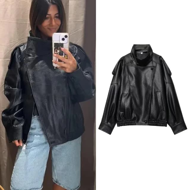 TFMLN, chaquetas elegantes de piel sintética negra para mujer, abrigos elásticos de manga larga con botones de gran tamaño, ropa de calle de moda para Otoño e Invierno 2025