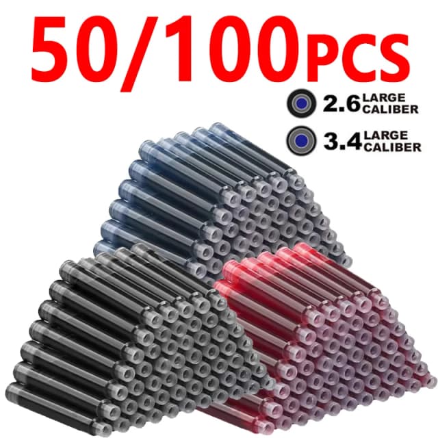 50/100 Uds cartuchos de tinta para pluma estilográfica Color negro azul rojo juego de cartuchos de tinta de repuesto de 2,6/3,4mm diámetro del orificio de alta calidad