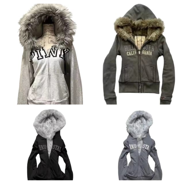 Nuevas sudaderas con capucha de otoño e invierno para mujer, chaqueta con cremallera Y2K, Sudadera con capucha gruesa de terciopelo gris Original, chaqueta para mujer con capucha