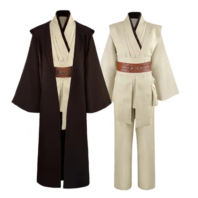 Disfraz de Obi Wan Kenobi para hombre, Túnica de caballero Jedi para adulto, uniforme con capucha, conjunto completo, capa de Cosplay para Halloween