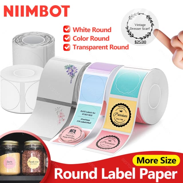 NiiMBOT B21 B1 B3S etiqueta redonda pegatina de impresión autoadhesiva térmica impermeable número Digital papel adhesivo de sellado de pasteles