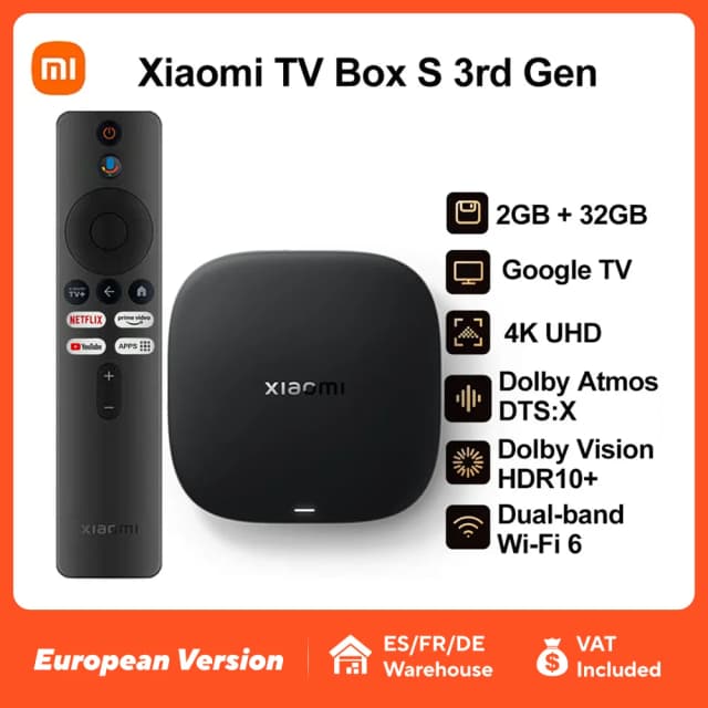 Xiaomi TV Box S 3.ª Generación Versión Global 2G RAM 32G ROM 4K UHD Dolby Vision HDR10+ Google TV WIFI 6 BT5.2 Asistente de Google