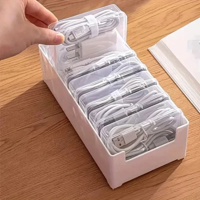 Caja organizadora de cables de datos, caja de almacenamiento de cables enrollables, herramienta de gestión de cables de escritorio para cargador, kit organizador de cables de Apple, mini pequeño