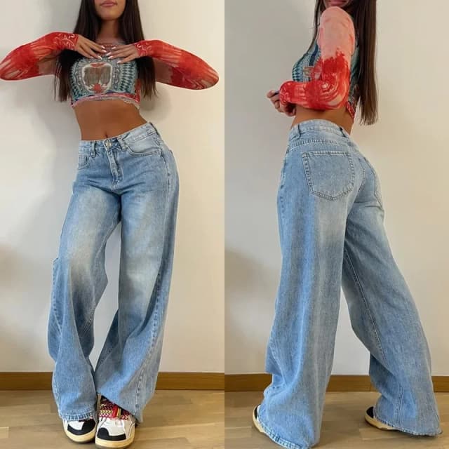 2024 pantalones vaqueros holgados de cintura alta para mujer, pantalones vaqueros acampanados para mamá, pantalones vaqueros rectos sueltos de otoño, ropa de calle larga, pantalones Capris ajustados