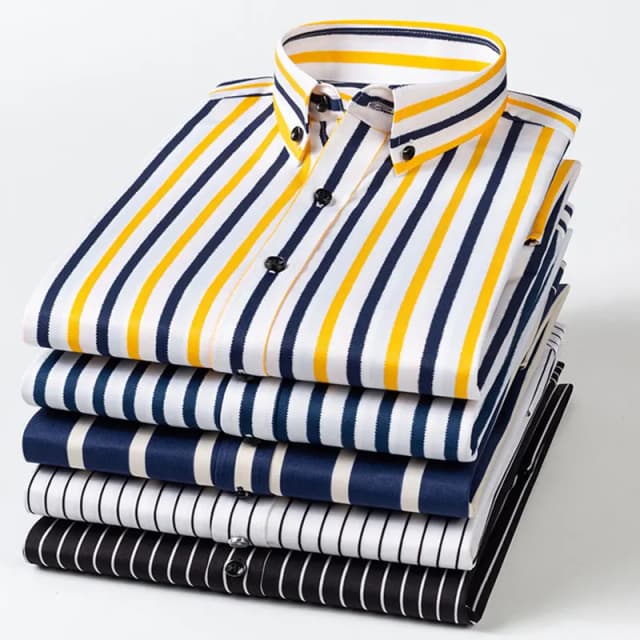 Camisa de manga larga informal de negocios para hombre Camisa de vestir social a rayas clásica Sin usar, resistente a las arrugas y fácil de cuidar