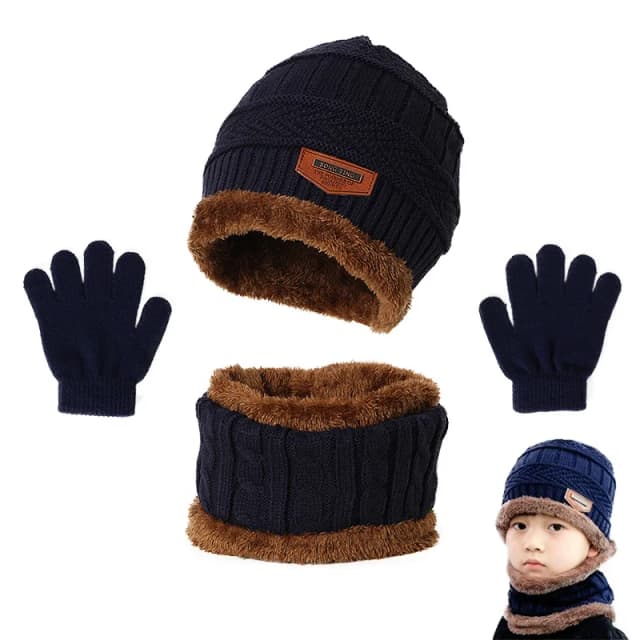 Conjunto de bufanda y guantes de invierno para niños, gorro de punto, gorro, bufanda de cuello, traje de guante, accesorios para niños