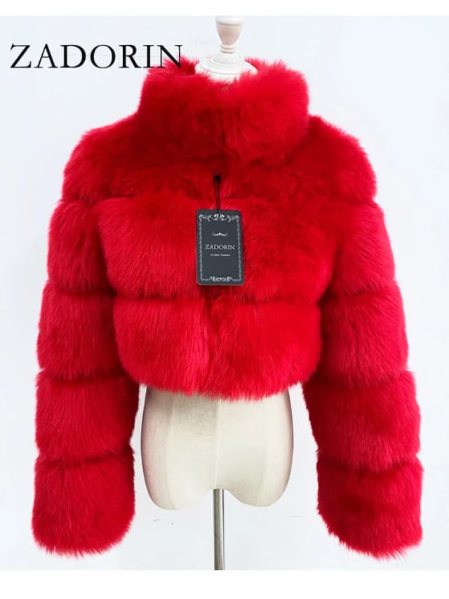 ZADORIN, abrigo de piel sintética recortado a la moda para mujer, chaqueta de piel cálida con cuello de piel ajustada y esponjosa, abrigos de piel de invierno para mujer, ropa de calle