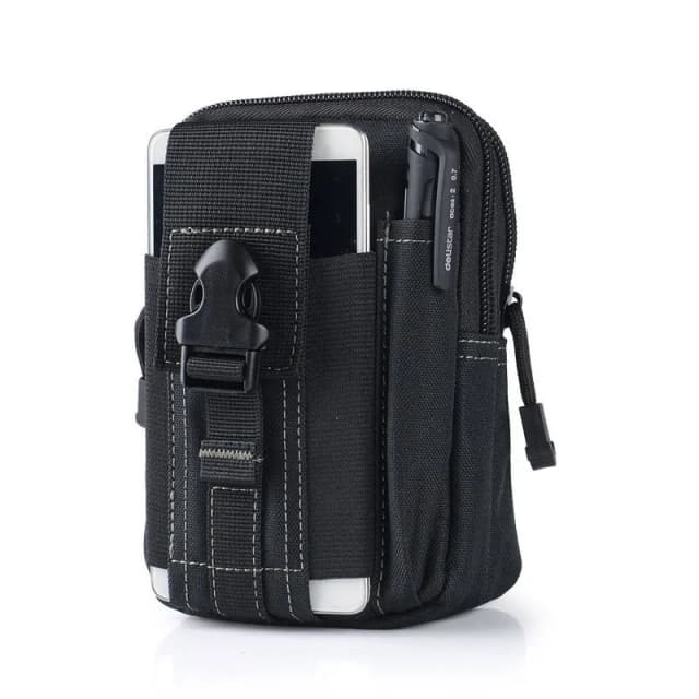 Bolsa colgante pequeña táctica para ocio al aire libre, Mini bolsa multifuncional deportiva impermeable para teléfono móvil, riñonera táctica negra
