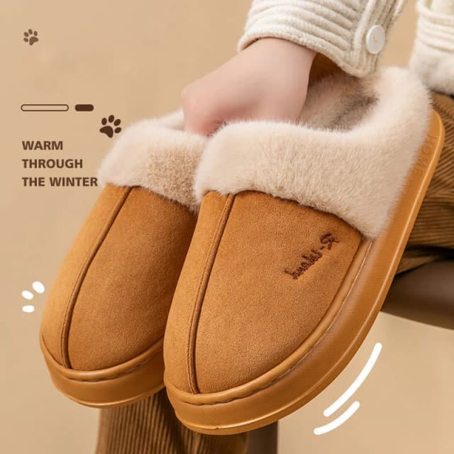 Zapatillas de algodón de felpa Otoño Invierno Zapatos para el hogar Suela gruesa interior Cachemira antideslizante Diapositivas de moda cálidas
