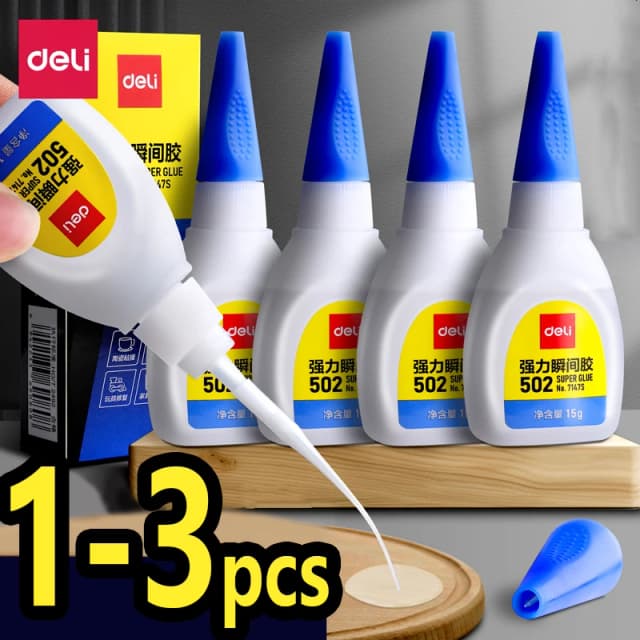 Superpegamento Deli 502 de secado rápido para cuero, goma, madera y Metal, líquido de Unión fuerte, versión mejorada, cianoacrilato, 1-3 piezas
