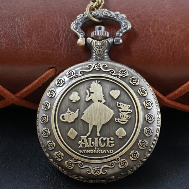 Reloj de bolsillo de cuarzo Steampunk con diseño de chica de cuento de hadas de bronce para hombres y mujeres, joyería decorativa Universal, collar de regalo