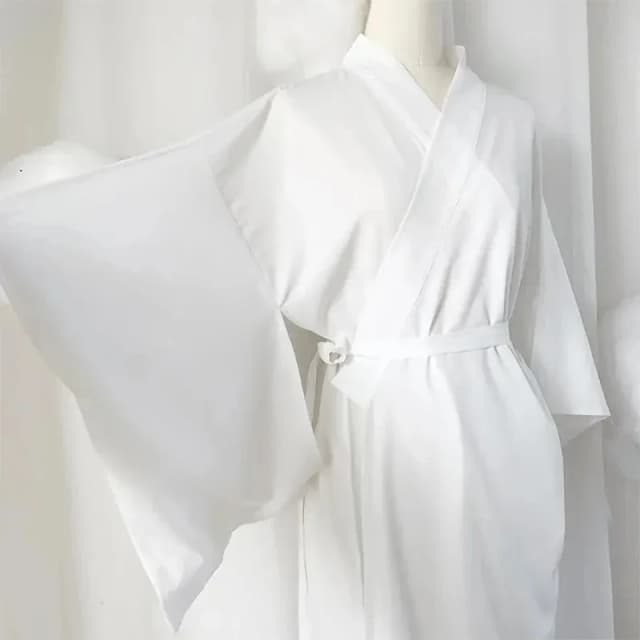 Bata blanca tipo kimono japonés tradicional con cinturón Obi, mangas largas, forro Yukata para Spa, vacaciones, ropa de dormir, relajación en el hogar