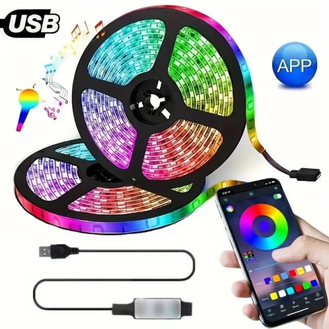 Tira de luces LED RGB 5050, USB, 5V, Control Bluetooth, luces que cambian de Color, cinta Led, lámpara Flexible para decoración de fiesta en casa