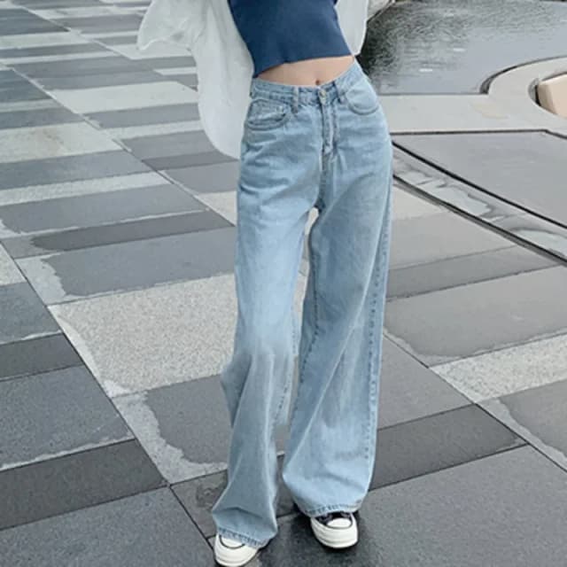 Nuevo diseño Sense, pantalones vaqueros sueltos para mujer, pantalones de pierna recta Retro, pantalones de pierna ancha informales sueltos de Color sólido a la moda