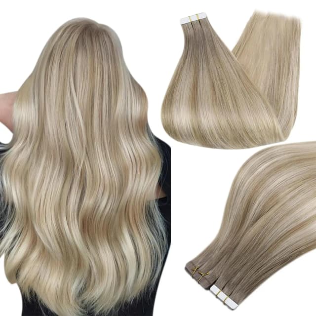 Cinta de brillo completo en extensiones de cabello humano Balayage Color rubio Omber 100% cabello humano trama de piel pegamento en cabello Remy sin costuras