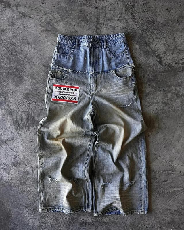 Pantalones vaqueros con estampado de letras de hip hop callejero para hombre y2k Goth punk Harajuku pantalones de pierna ancha rasgados pantalones Retro sueltos de pierna recta de doble cintura