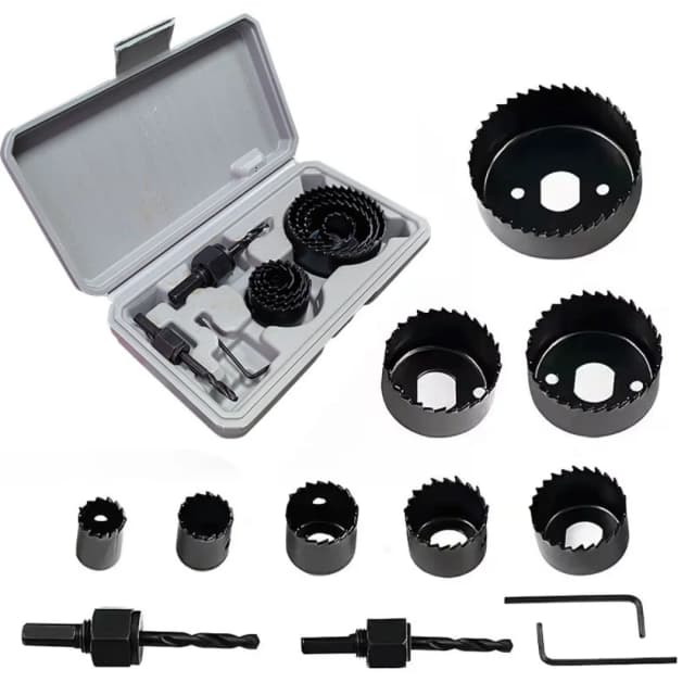 Kit de sierra perforadora de 11 Uds., cortador de agujeros de taladro eléctrico circular de Metal de acero al carbono duradero para madera, PVC y plástico
