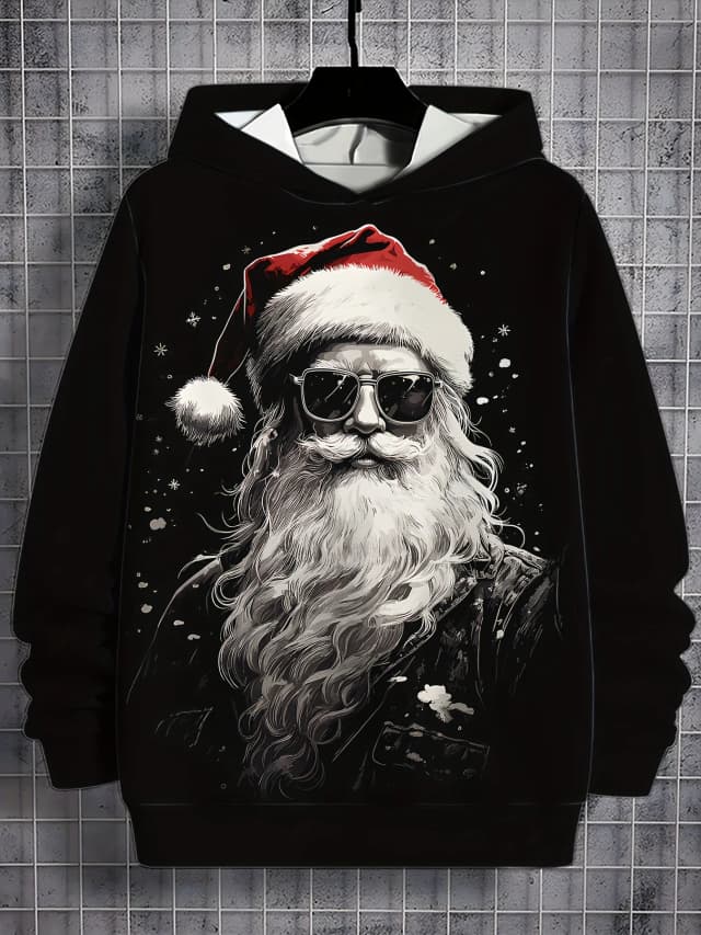 Sudaderas con capucha de Navidad para hombre, sudadera con estampado 3D de Papá Noel, Tops con cordón, ropa deportiva, Tops, ropa informal para hombre