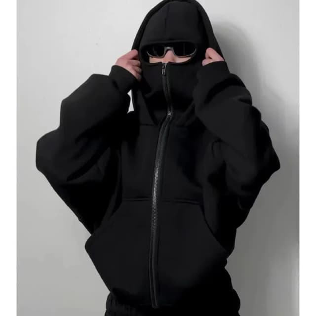 Pasamontañas Y2K gótico Harajuku para hombre y mujer, nuevo artículo cálido de invierno, Sudadera con capucha doble, máscara con capucha para hombre, chaqueta deportiva con cremallera
