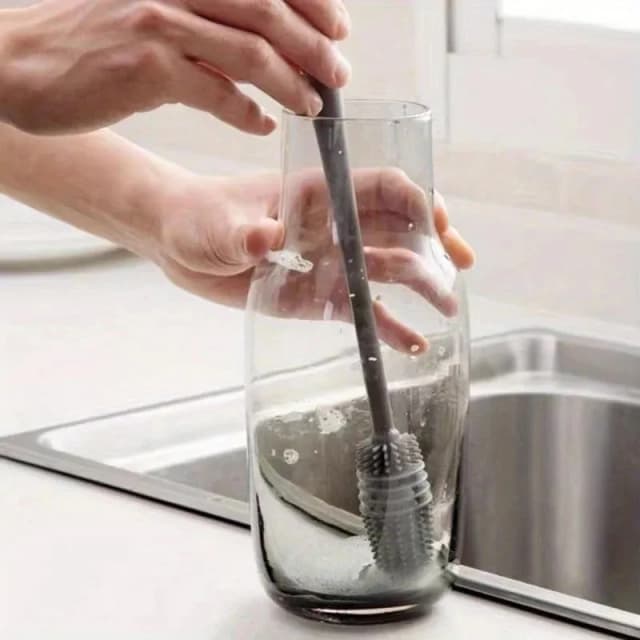 Cepillo de silicona de mango largo para biberones - Herramienta de limpieza de cocina para vasos y botellas con diseño ergonómico
