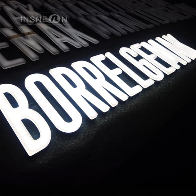 Letrero con letras iluminadas frontales, personaje sin bordes, letra acrílica para interiores y exteriores, carteles LED para tienda de negocios y corporales