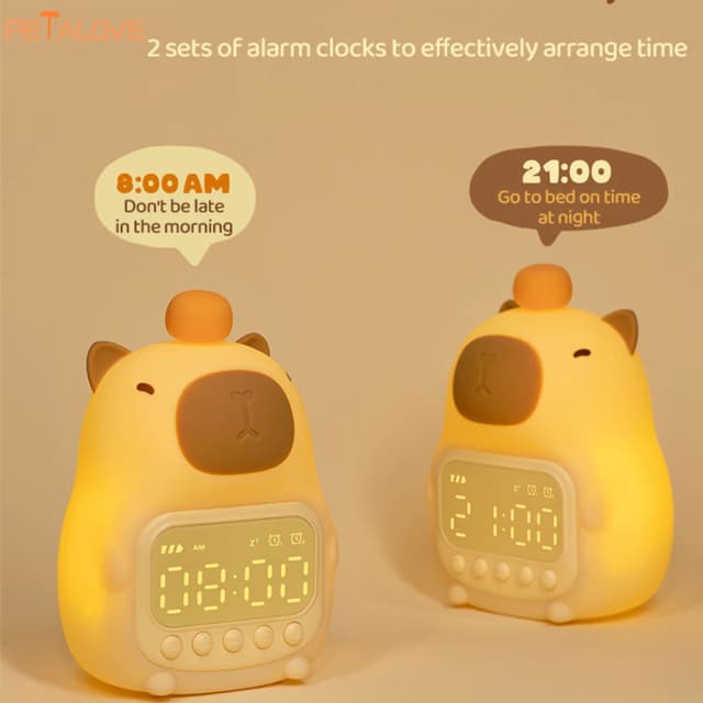 Bonita luz nocturna de capibara, reloj despertador para niños, lámpara de noche, sincronización de carga, iluminación de repetición, decoración de escritorio, regalo para niños