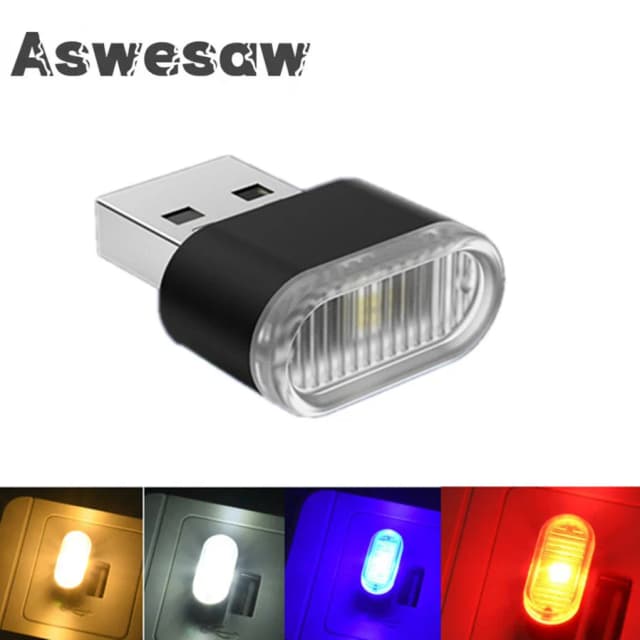 Aswesaw Luz USB LED Luz nocturna USB Modelado Luz ambiental para automóvil Luz interior de neón Joyería para automóvil (5 tipos de colores de luz)