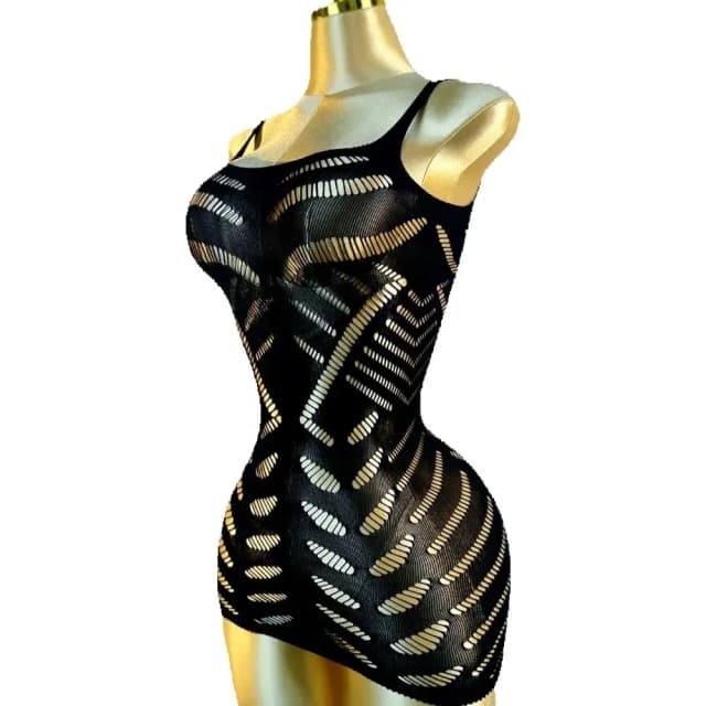 Vestido de rejilla negro sexy con aberturas sin bikini para vacaciones de verano DSH602