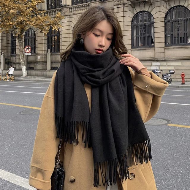 Nueva bufanda negra de Cachemira para mujer, bufanda de lana para mujer, bufanda cálida a cuadros, bufandas de invierno para mujer XWJ07