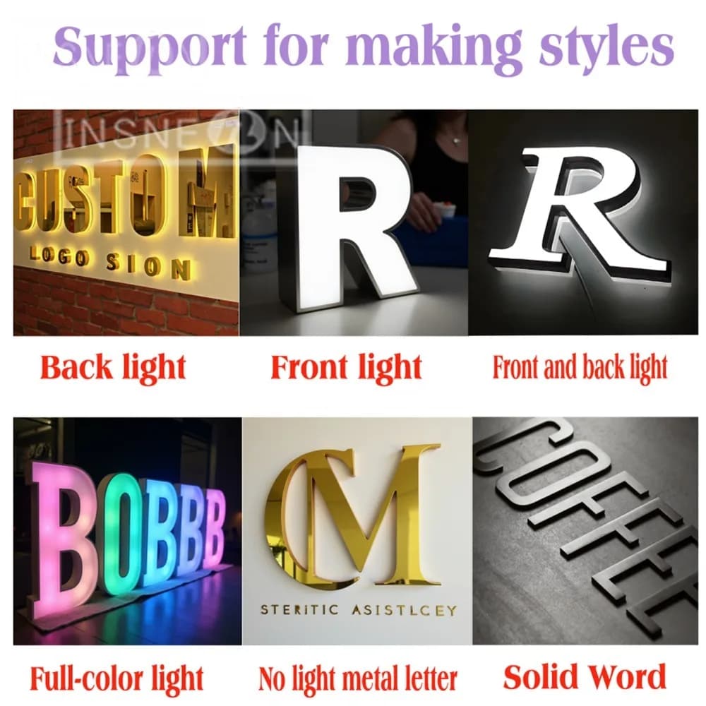Letrero con luz LED personalizado, letras de Metal 3D para escaparate de negocios al aire libre, señalización retroiluminada iluminada impermeable