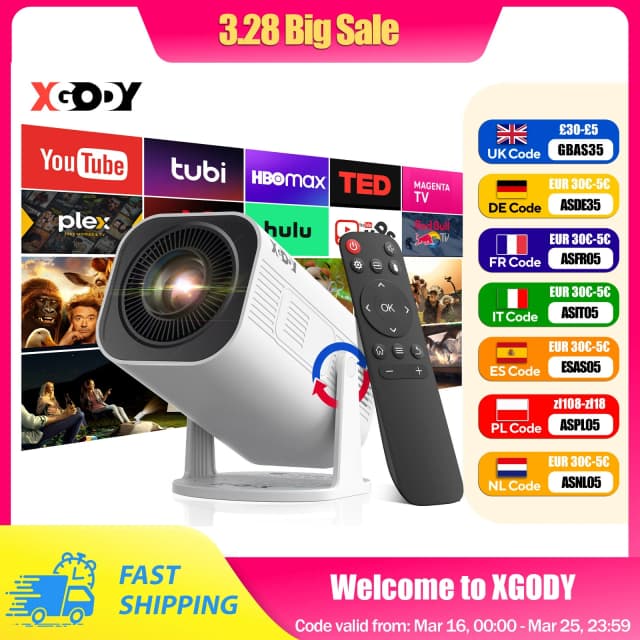 XGODY Gimbal 3 Pro proyector 4K Wifi6 Android Mini Beamer 300 ANSI WIFI Dual BT5.4 1280*720P cine en casa portátil al aire libre